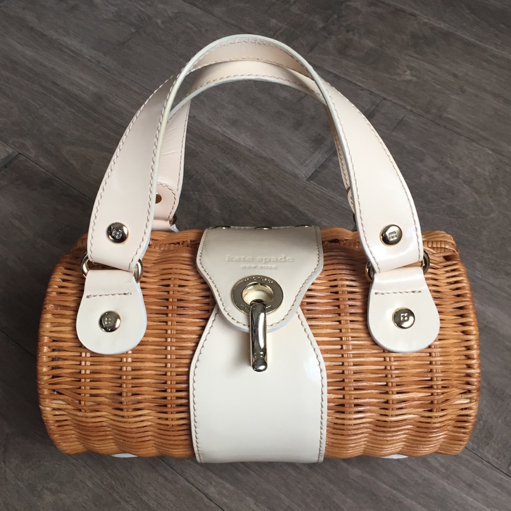 Kate Spade White Patent & Rattan Wicker Bag
